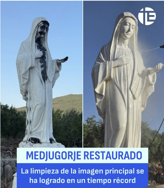Logran restauración de dos imágenes de la Virgen de Medjugore vandalizada el martes pasado.